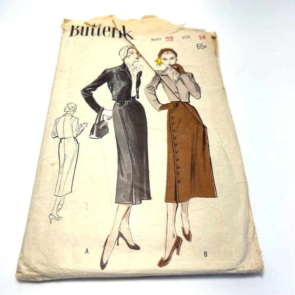 Butterick Vintage 1950s Pattern #5202 Women's Bolero Skirt Suit Size 14 HTF RARE